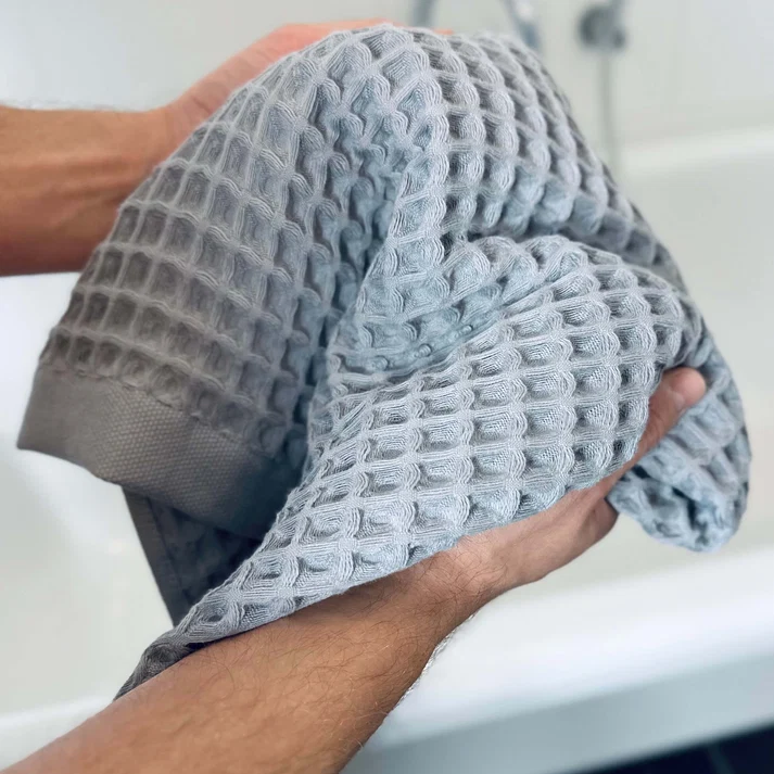 Waffle weave towels manufactured in Pakistan for wholesale and hospitality buyers