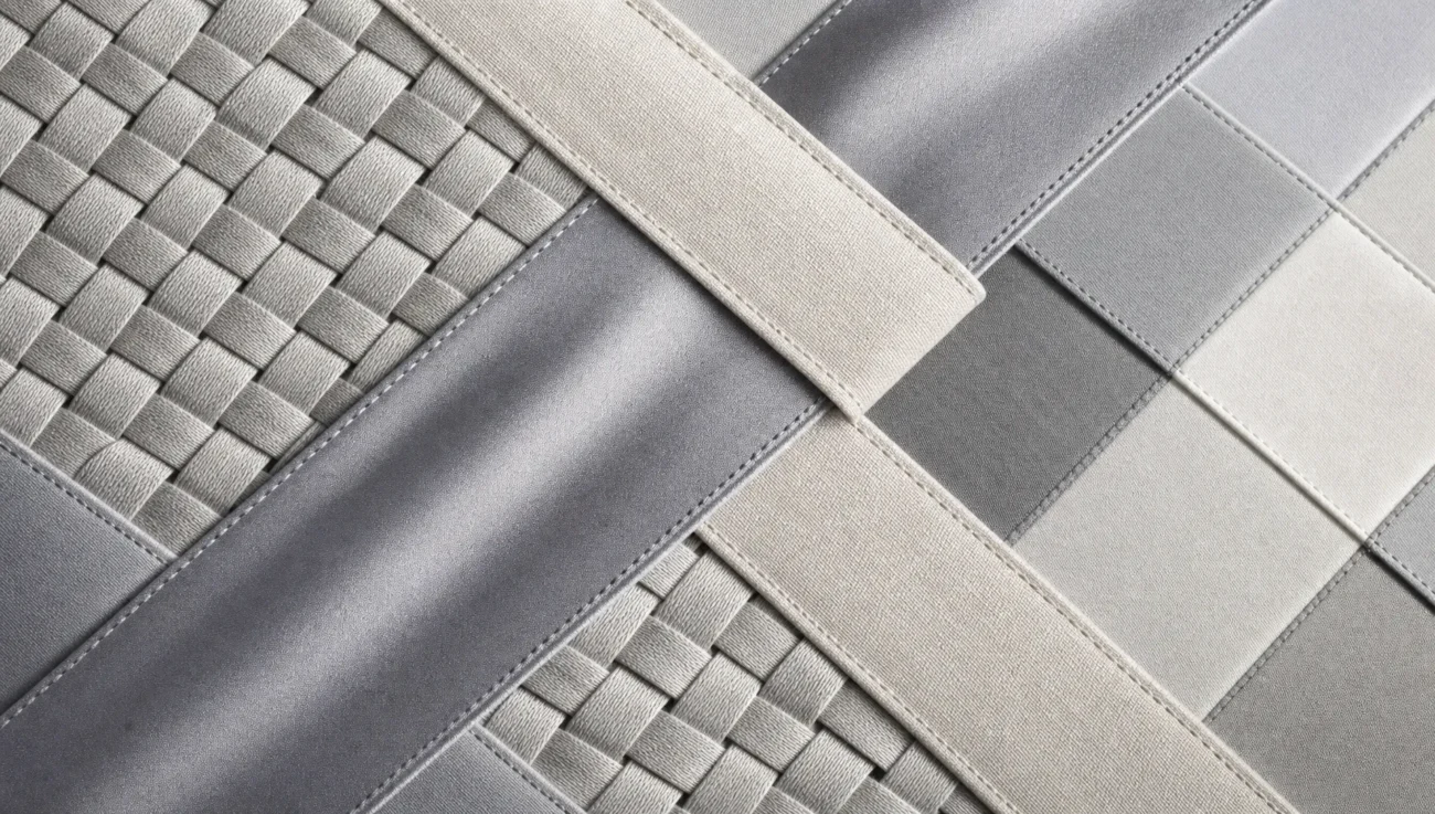 Interlocking weave bands and stitched lines suggest the structure of long-lasting bed sheet fabrics.