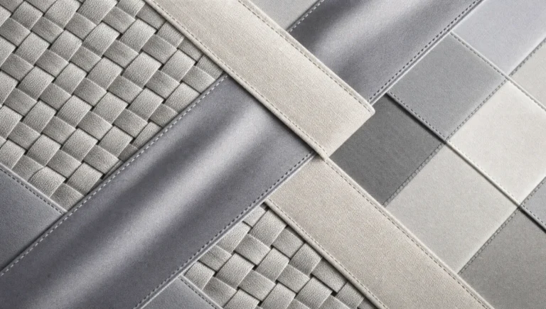 Interlocking weave bands and stitched lines suggest the structure of long-lasting bed sheet fabrics.